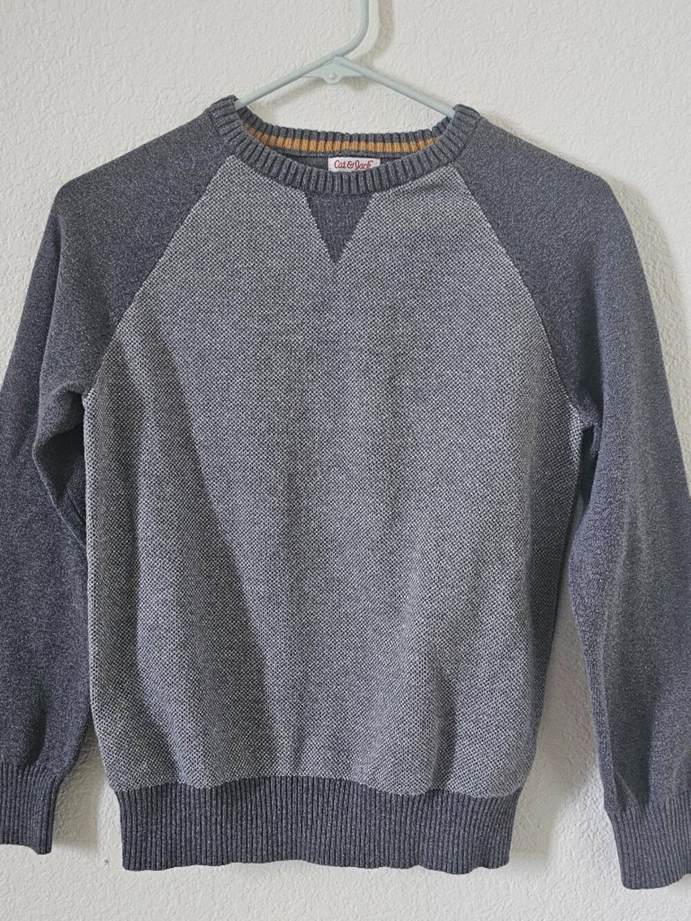 Gray Two-Tone Raglan Crewneck Knit Sweater – Casual Pullover BOYS Size L 12/14